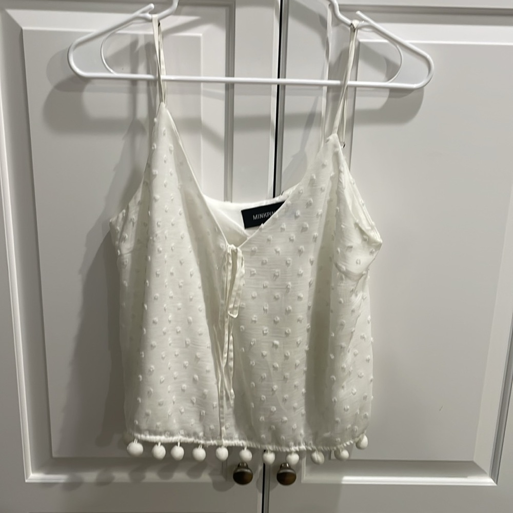 MINK PINK Small White Dotted lined loose Tank top